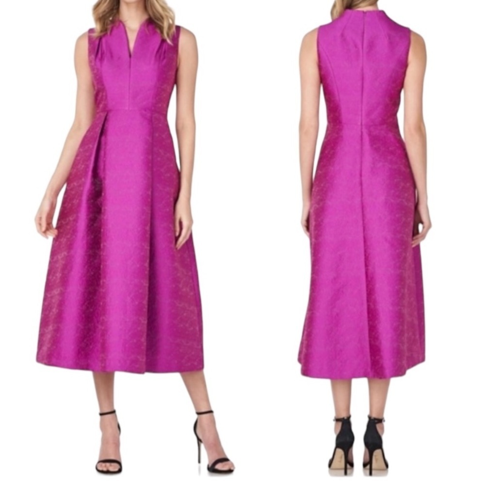 Kay Unger Fuchsia long sleeve Midi Dress